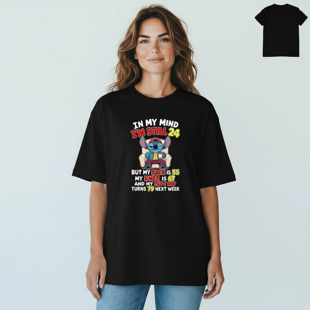 In My Mind I'm Still 24 Stitch Tee Funny Aging Gag Gift Birthday Shirt available at our Los Angeles warehouse