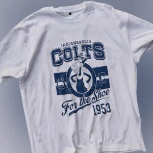 Indianapolis Colts For the Shoe 1953 Tee Vintage Mascot Football Graphic Shirt available at our Los Angeles warehouse