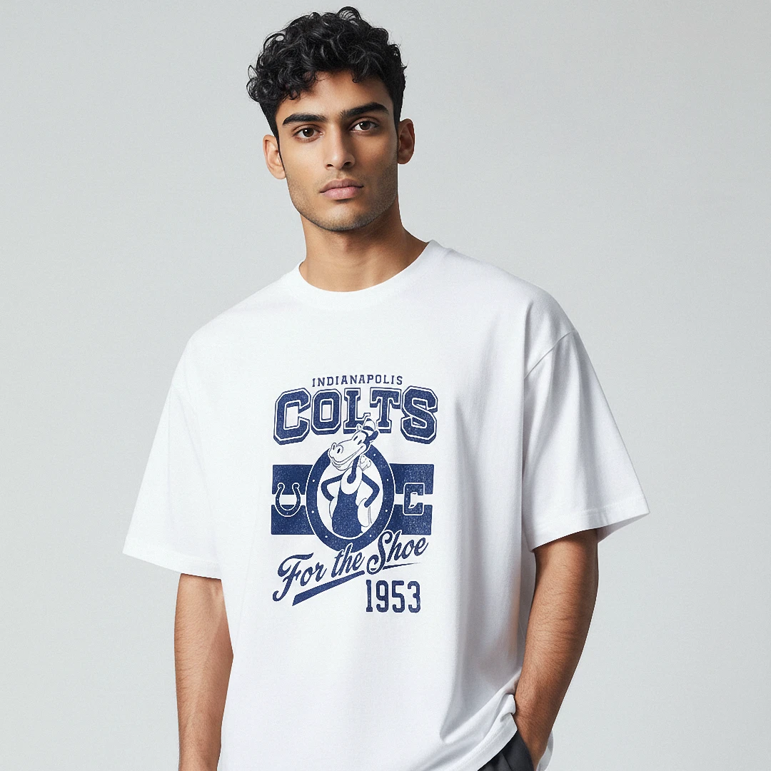 Indianapolis Colts For the Shoe 1953 Vintage Football Tee, Retro NFL Game Day Graphic Shirt available at our Los Angeles warehouse