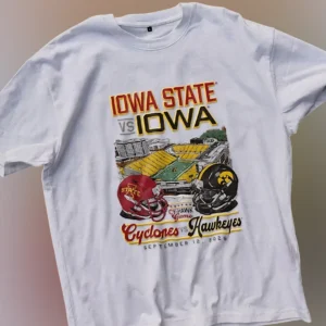 Iowa State vs Iowa Cy-Hawk Game Tee 2026 Cyclones vs Hawkeyes Football Rivalry T-Shirt available at our Los Angeles warehouse