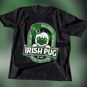 Irish Pug Oak Aged Irish Channel New Orleans Tee Funny Dog Beer Brewing Co Graphic T-Shirt available at our Los Angeles warehouse