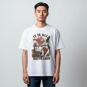 It Is All Native Land Tee, Indigenous Peoples Cultural Heritage Graphic T-Shirt available at our Los Angeles warehouse