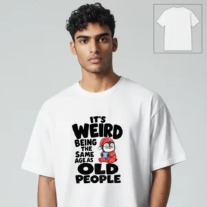 It's Weird Being the Same Age as Old People Tee, Funny Aging Humor Graphic Shirt, Cute Penguin Birth available at our Los Angeles warehouse
