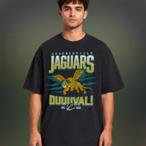 Jacksonville Jaguars Duuuval Est 1995 Graphic Tee, Retro Football Fan T-Shirt Gift available at our Los Angeles warehouse