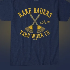 Jake Bauers Rake Bauers Yard Work Co Tee, Milwaukee Baseball Fan Graphic T-Shirt available at our Los Angeles warehouse
