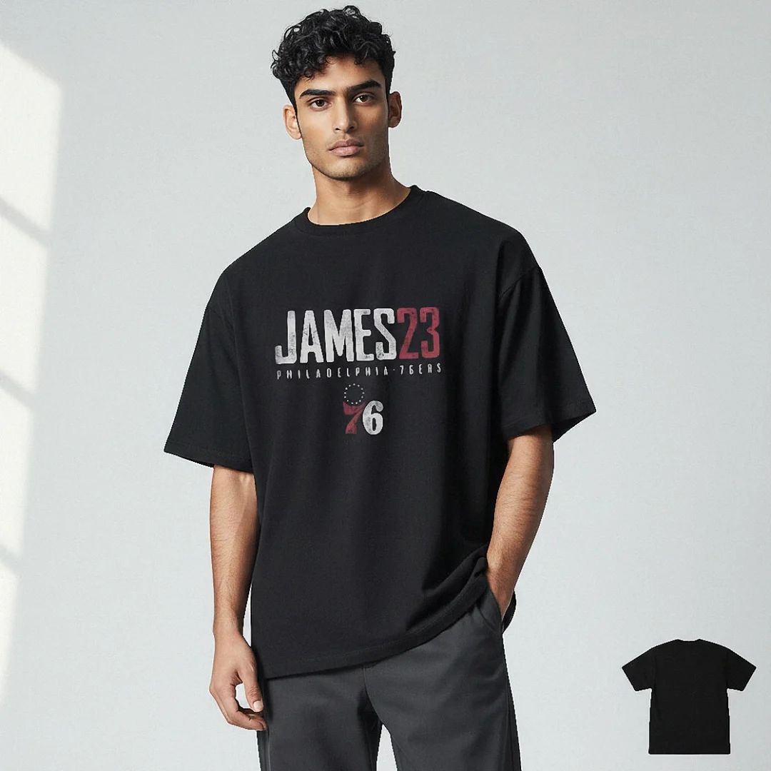 James 23 Philadelphia 76ers Vintage Distressed Tee, LeBron Basketball Fan Graphic Shirt available at our Los Angeles warehouse