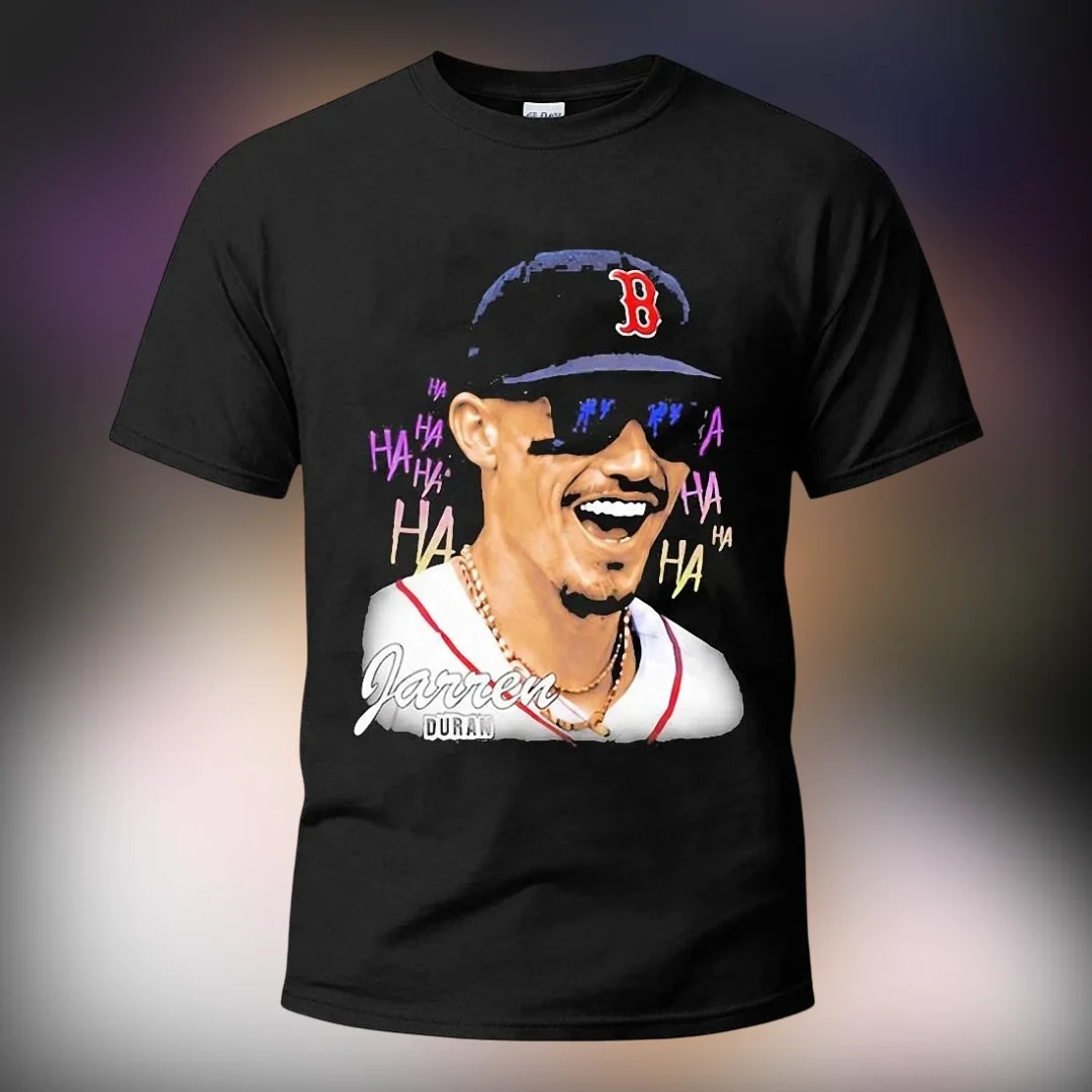 Jarren Duran Ha Ha Ha Tee Boston Baseball Graphic T-Shirt Fan Gear available at our Los Angeles warehouse