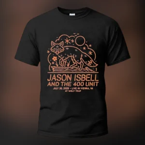Jason Isbell and the Unit Wolf Trap July 30 2026 Live in Vienna VA Fox Concert Tee available at our Los Angeles warehouse