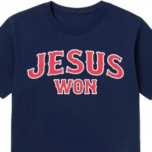 Jesus Won Christian Streetwear Tee, Bold Faith Statement Athletic Graphic T-Shirt, Religious Church Youth Group Gift