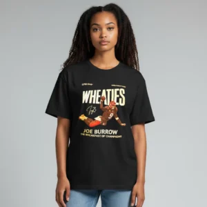 Joe Burrow Wheaties Breakfast of Champions Retro Tee, Vintage Football Fan Graphic T-Shirt Gift available at our Los Angeles warehouse