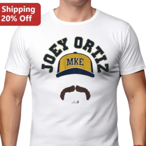 Joey Ortiz MKE Baseball Cap Mustache Graphic Tee for Milwaukee Brewers Fans available at our Los Angeles warehouse