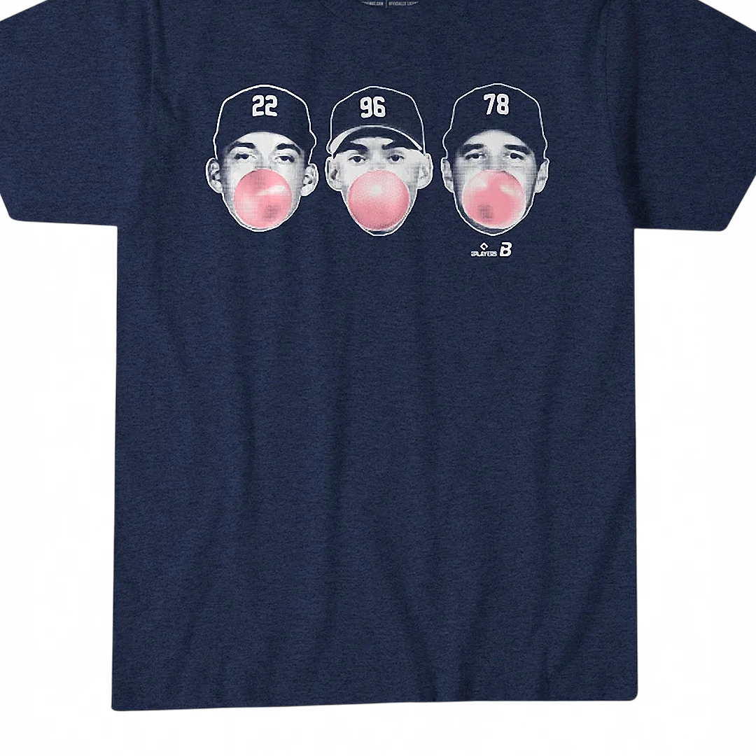 Juan Soto Ronald Acuna Jr Fernando Tatis Jr Bubblegum Tee, B — Los Angeles Juan Soto Ronald Acuna Jr Fernando Tatis Jr Bubblegum Tee, Baseball Fan Graphic Shirt available at our Los Angeles warehouse
