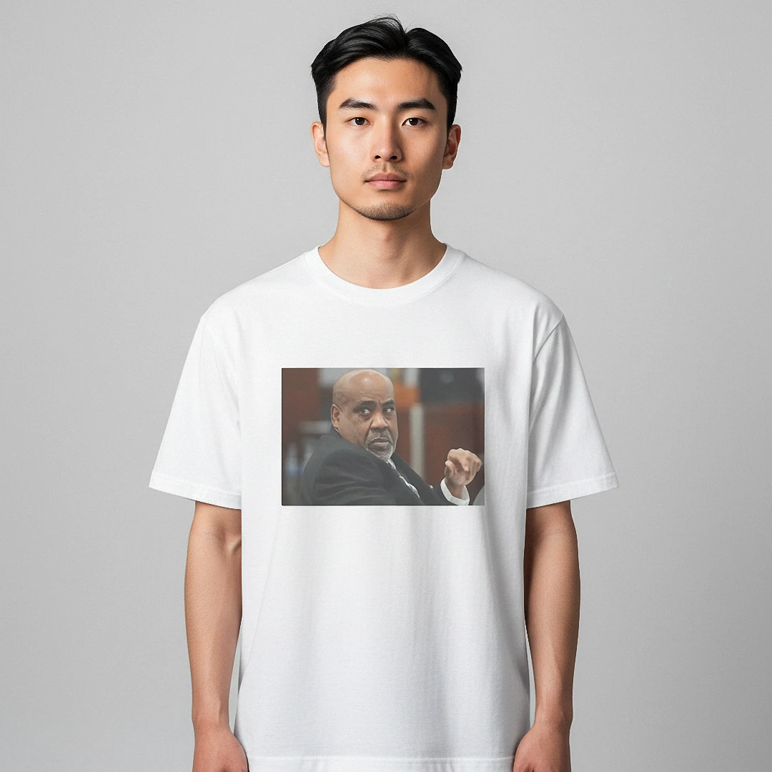 Judge Greg Mathis Tee Funny Courtroom Meme Photo Graphic T-Shirt available at our Los Angeles warehouse