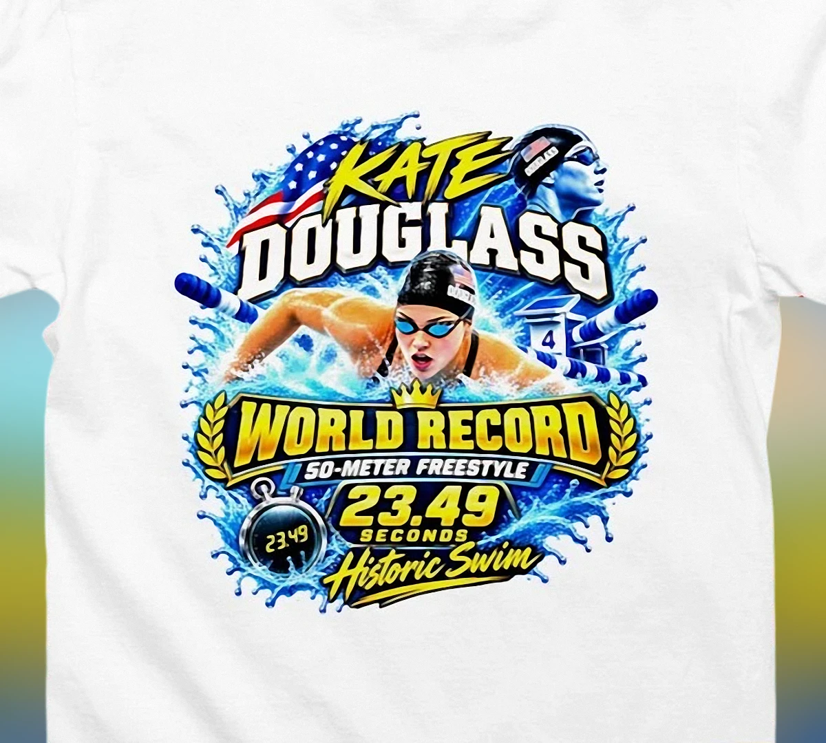 kate-douglass-world-record-tee-50m-freestyle-historic-swim-commemorative-shirt.webp Kate Douglass World Record Tee 50m Freestyle Historic Swim Commemorative Shirt