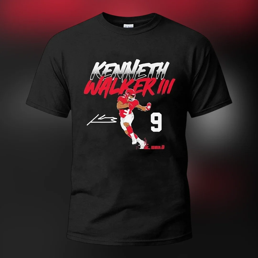 Kenneth Walker III Tee Signature Number 9 Graphic T-Shirt for Football Fans available at our Los Angeles warehouse