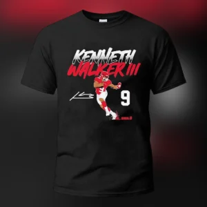 Kenneth Walker III Tee Signature Number 9 Graphic T-Shirt for Football Fans available at our Los Angeles warehouse
