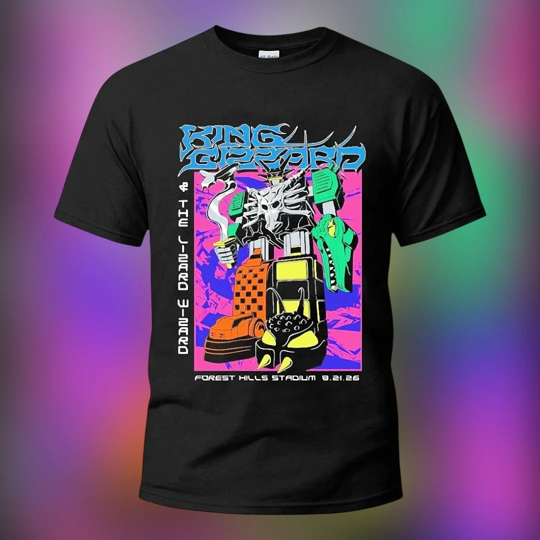 King Gizzard and The Lizard Wizard Forest Hills Stadium 8.21 — Los Angeles King Gizzard and The Lizard Wizard Forest Hills Stadium 8.21.26 Tee, Retro Robot Concert Merch T-Shi available at our Los Angeles warehouse
