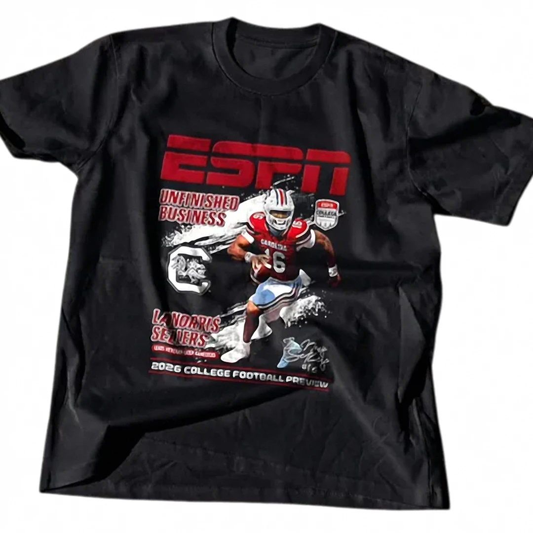 LaNorris Sellers Unfinished Business ESPN College Football Preview Tee, South Carolina Gamecocks Vin available at our Los Angeles warehouse