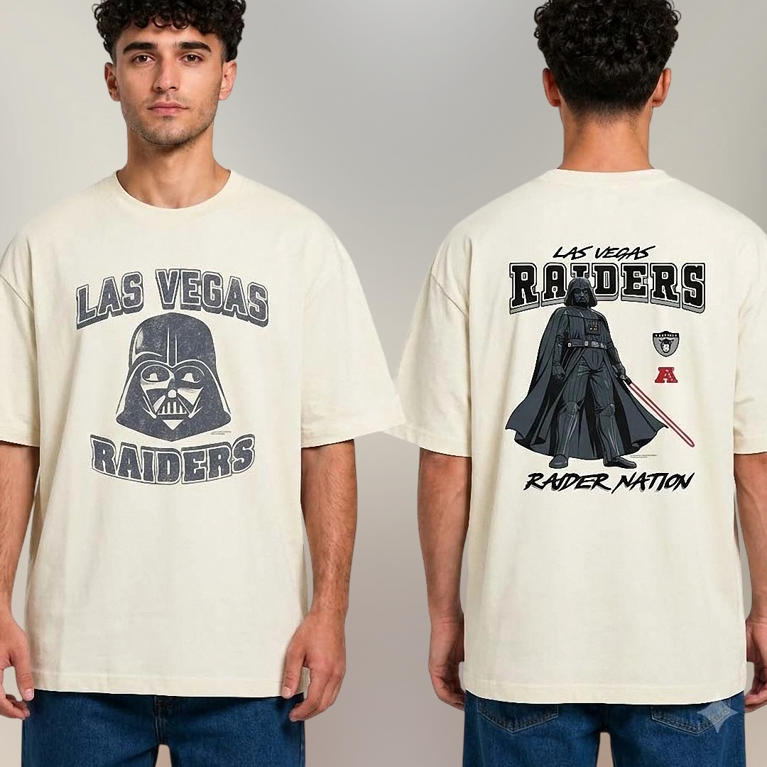 Las Vegas Raiders Darth Vader Graphic Tee, Vintage Raider Nation Football Fan Shirt available at our Los Angeles warehouse