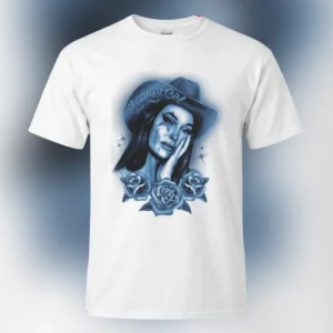 Loneliest Girl Tee Vintage Airbrush Cowgirl Clown Graphic Shirt available at our Los Angeles warehouse