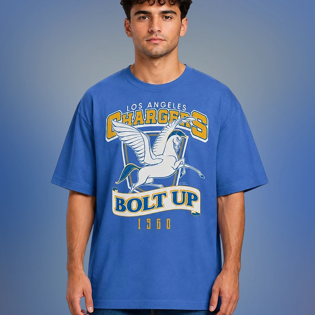 Los Angeles Chargers Bolt Up 1960 Tee, Vintage Retro LA Football Graphic T-Shirt Fan Gift available at our Los Angeles warehouse