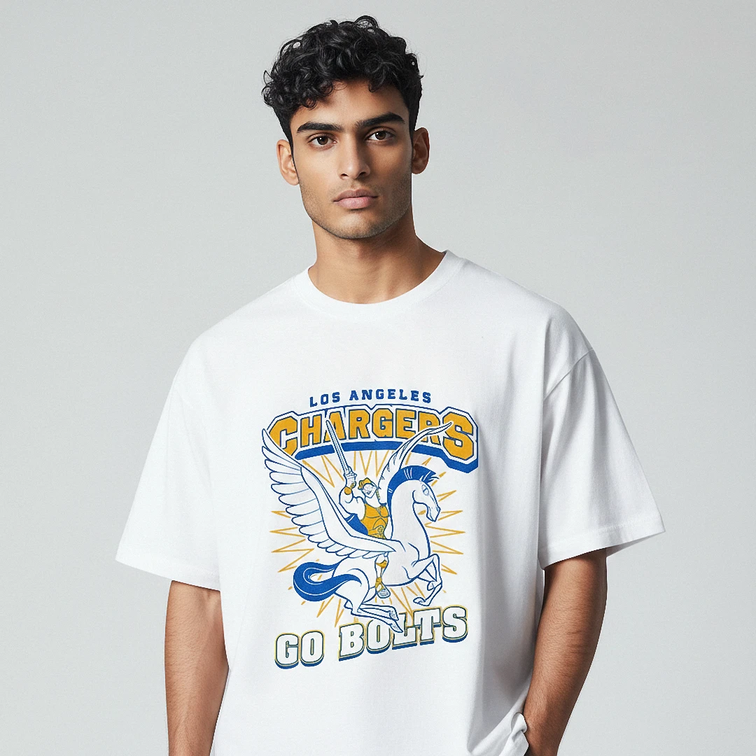 Los Angeles Chargers Go Bolts Tee Hercules Pegasus Graphic F — Los Angeles Los Angeles Chargers Go Bolts Tee Hercules Pegasus Graphic Football Shirt available at our Los Angeles warehouse