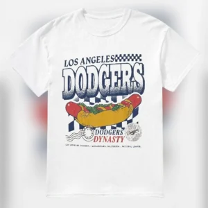 Los Angeles Dodgers Dynasty Hot Dog Tee, Vintage LA Baseball Stadium Graphic T-Shirt for Game Day