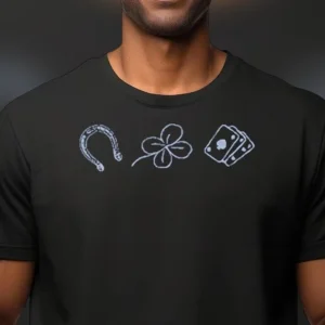 Lucky Symbols Horseshoe Clover Playing Cards Graphic Tee, Good Luck Charms Casino Night Shirt