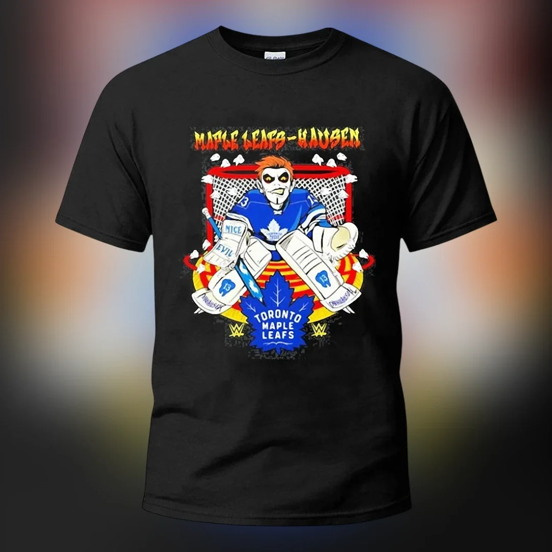 Maple Leafs-Hausen Toronto Maple Leafs Danhausen Goalie Graphic Tee, Funny Wrestling Hockey Crossove available at our Los Angeles warehouse