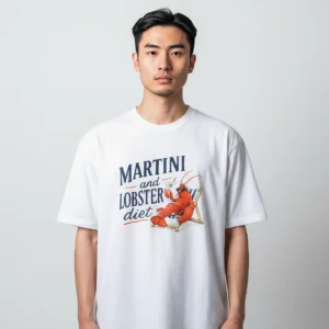Martini and Lobster Diet Tee Funny Coastal Seafood Cocktail Graphic Shirt available at our Los Angeles warehouse