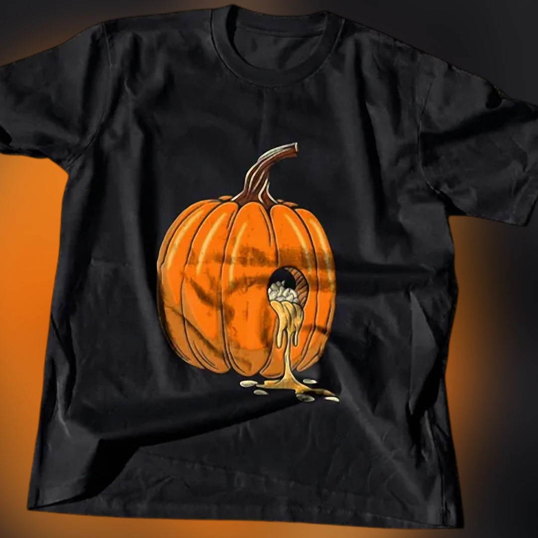 Melting Pumpkin Graphic Tee Spooky Halloween Horror Fall Apparel available at our Los Angeles warehouse