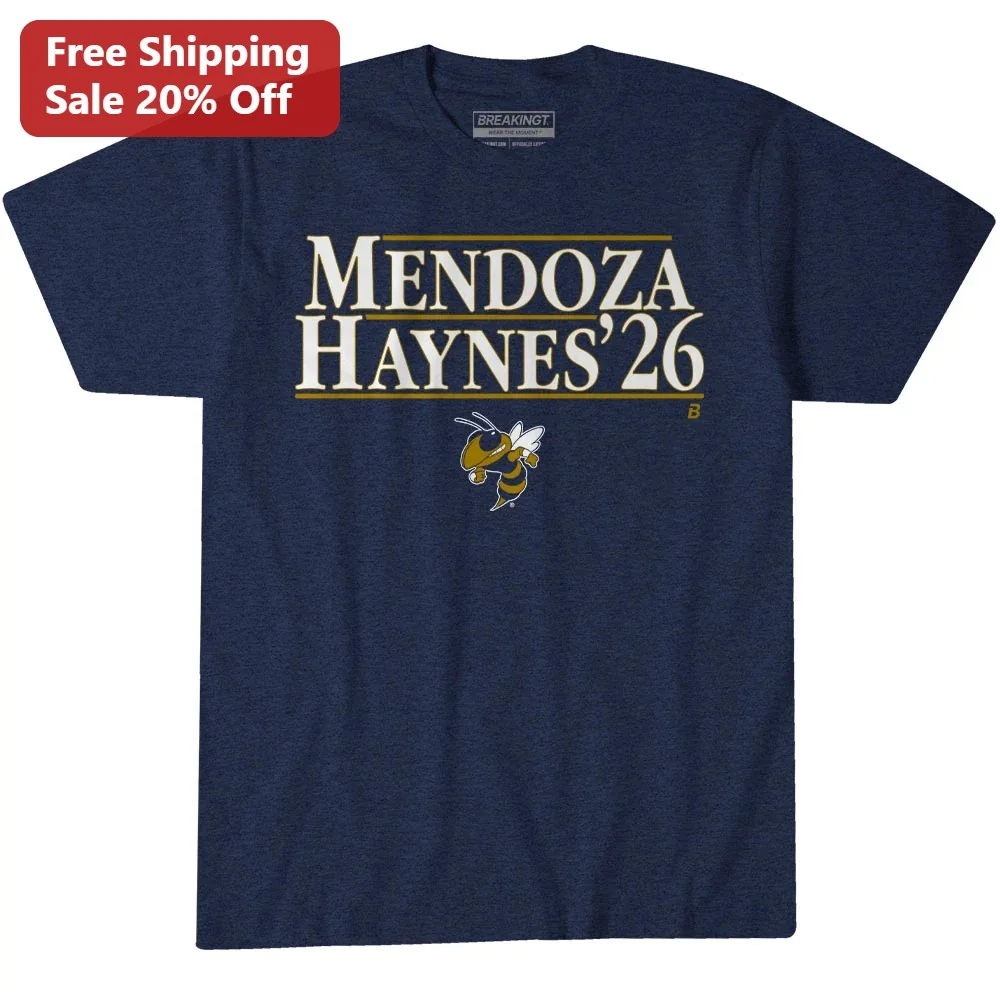 Customer in Los Angeles wearing Mendoza Haynes '26 Tee Georgia Tech Yellow Jackets Football Game Day Gift for Fans