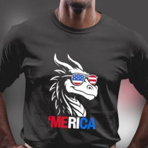 'Merica Dragon American Flag Sunglasses Graphic Tee, Patriotic 4th Of July USA Pride Shirt