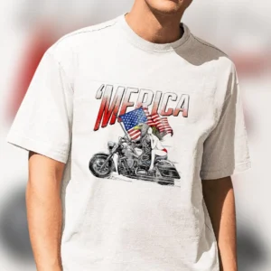 'Merica Eagle Motorcycle Graphic Tee, Vintage Patriotic American Flag Biker Shirt for Men and Women