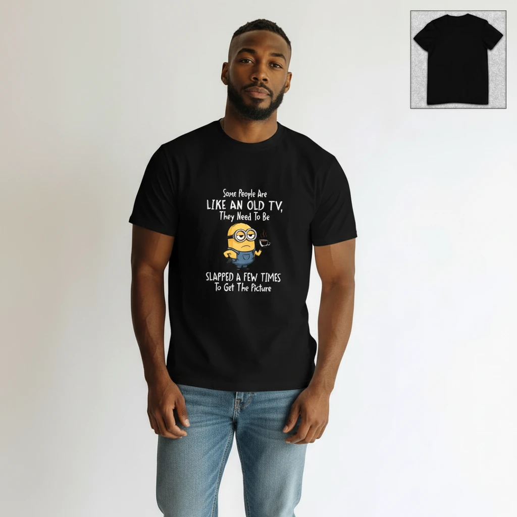 Minion Some People Are Like An Old TV Sarcastic Graphic Tee, Funny Cartoon Coffee Humor T-Shirt Gift available at our Los Angeles warehouse