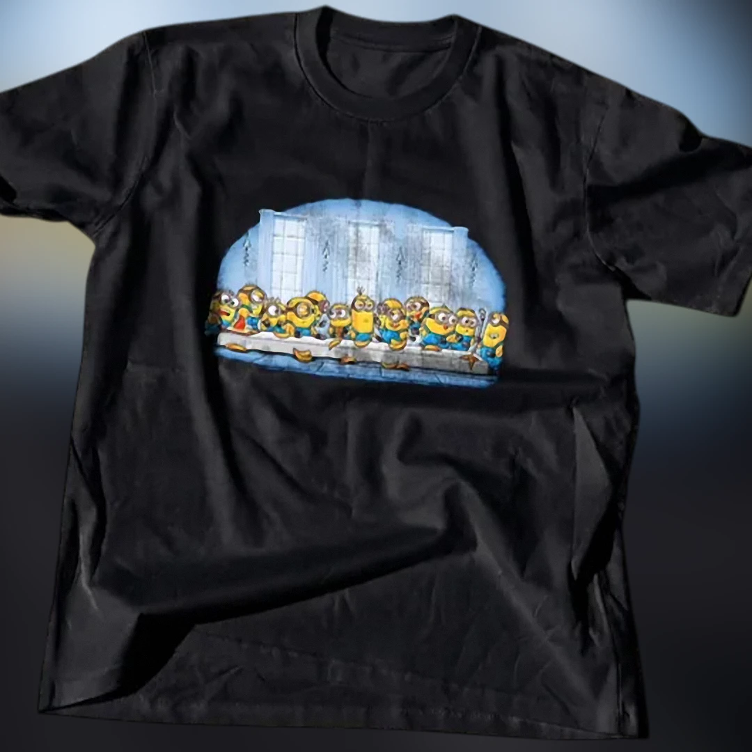 Minions The Last Supper Parody Graphic Tee, Funny Cartoon Movie Shirt for Men and Women available at our Los Angeles warehouse