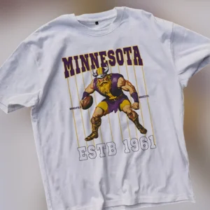Minnesota Minneapolis Estb 1961 Viking Football Tee, Vintage Sports Fan Graphic T-Shirt available at our Los Angeles warehouse