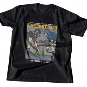 Mizzou Tigers Kansas Jayhawks Border Showdown Tee, Vintage Border War College Football Rivalry Shirt available at our Los Angeles warehouse