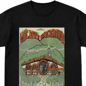 Moe Down Underground Graphic Tee, Vintage Hobbit Hole Fantasy Art Retro Poster T-Shirt Gift