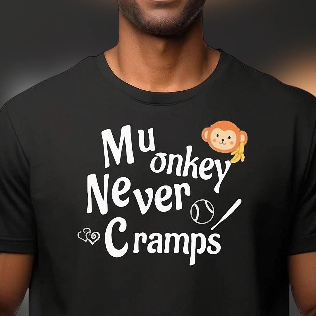Monkey Never Cramps Tee Funny Baseball Meme Graphic Shirt Sports Fan Gift