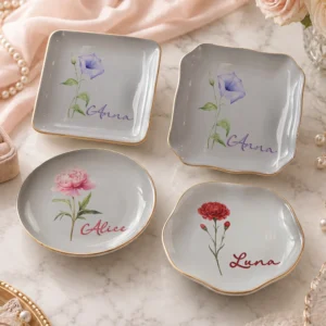 Morning Glory Floral Trinket Dish, Personalized Ceramic Ring Dish Jewelry Tray, Botanical Vanity Catchall Gift for Her