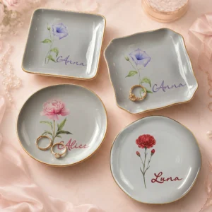 Morning Glory Floral Trinket Dish, Personalized Ceramic Ring Dish Jewelry Tray, Botanical Vanity Catchall Gift for Her