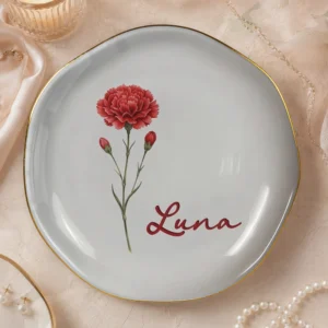 Morning Glory Floral Trinket Dish, Personalized Ceramic Ring Dish Jewelry Tray, Botanical Vanity Catchall Gift for Her