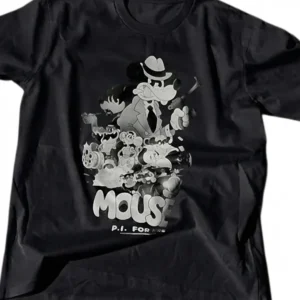 MOUSE P.I. For Hire Noir Cartoon Game Graphic Tee, Retro Detective Comic Mouse Shirt Gift