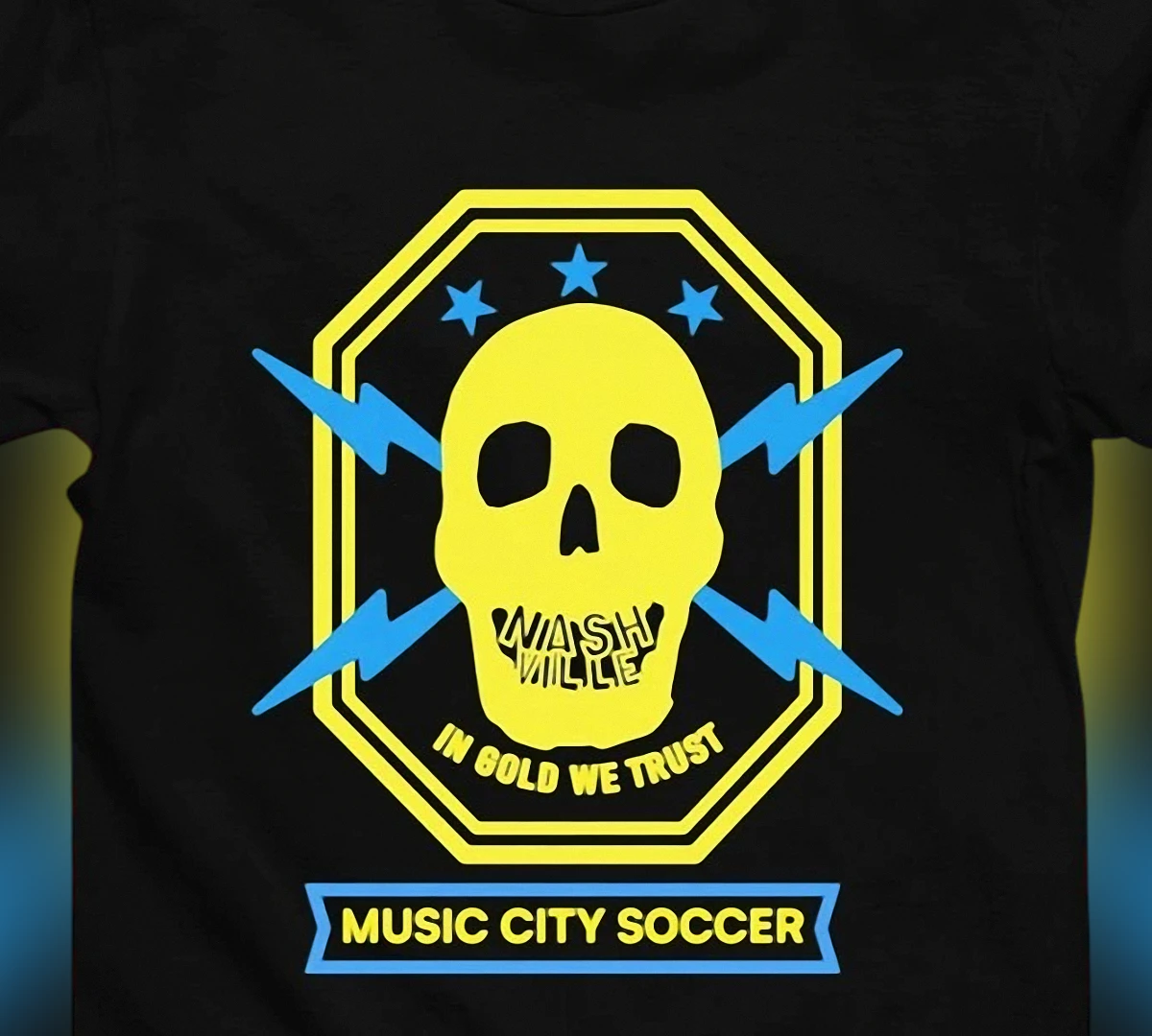 Music City Soccer In Gold We Trust Tee, Nashville Washville Skull Graphic T-Shirt