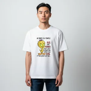 My Body Is a Temple Old and Ruined Tee Sarcastic Evil Spirit Dark Humor Graphic T-Shirt available at our Los Angeles warehouse