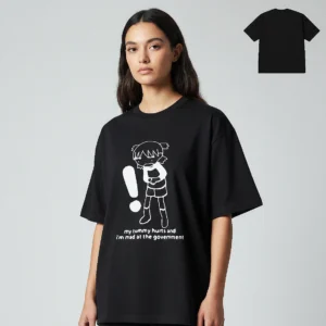 My Tummy Hurts And I'm Mad At The Government Tee, Funny Anime Meme Yotsuba Graphic T-Shirt available at our Los Angeles warehouse