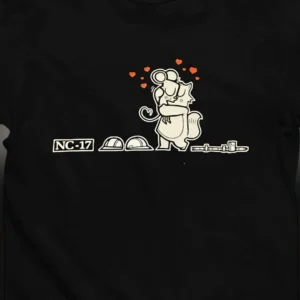NC-17 Cat and Mouse Cartoon Tee Funny Adult Humor Graphic Shirt for Cinephiles and Couples