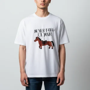 Never Forget Your Horse Graphic Tee, Funny Equestrian Slogan T-Shirt for Horse Lovers available at our Los Angeles warehouse