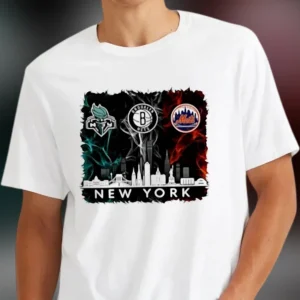 New York City Skyline Sports Tee, Brooklyn Basketball Baseball Fan Graphic T-Shirt Gift